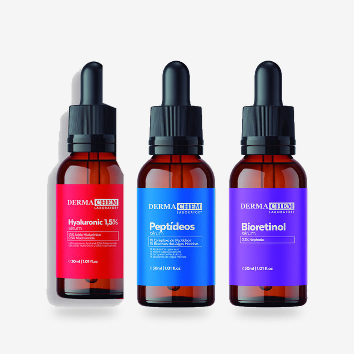 The Serum Trio | Brazilian Serum Set with Hyaluronic, Peptides and Bioretinol