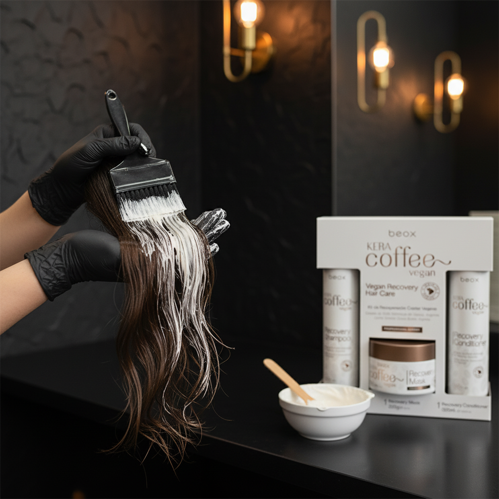 Beox Kit Keracoffee being applied in a salon